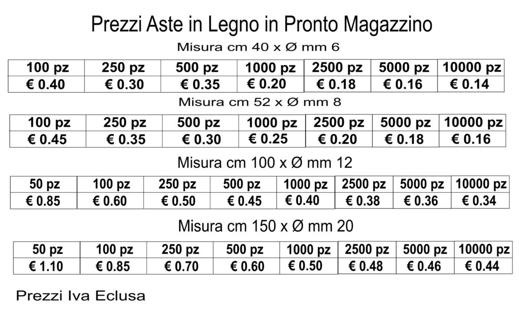 prezzi aste in legno prezzi aste in legno